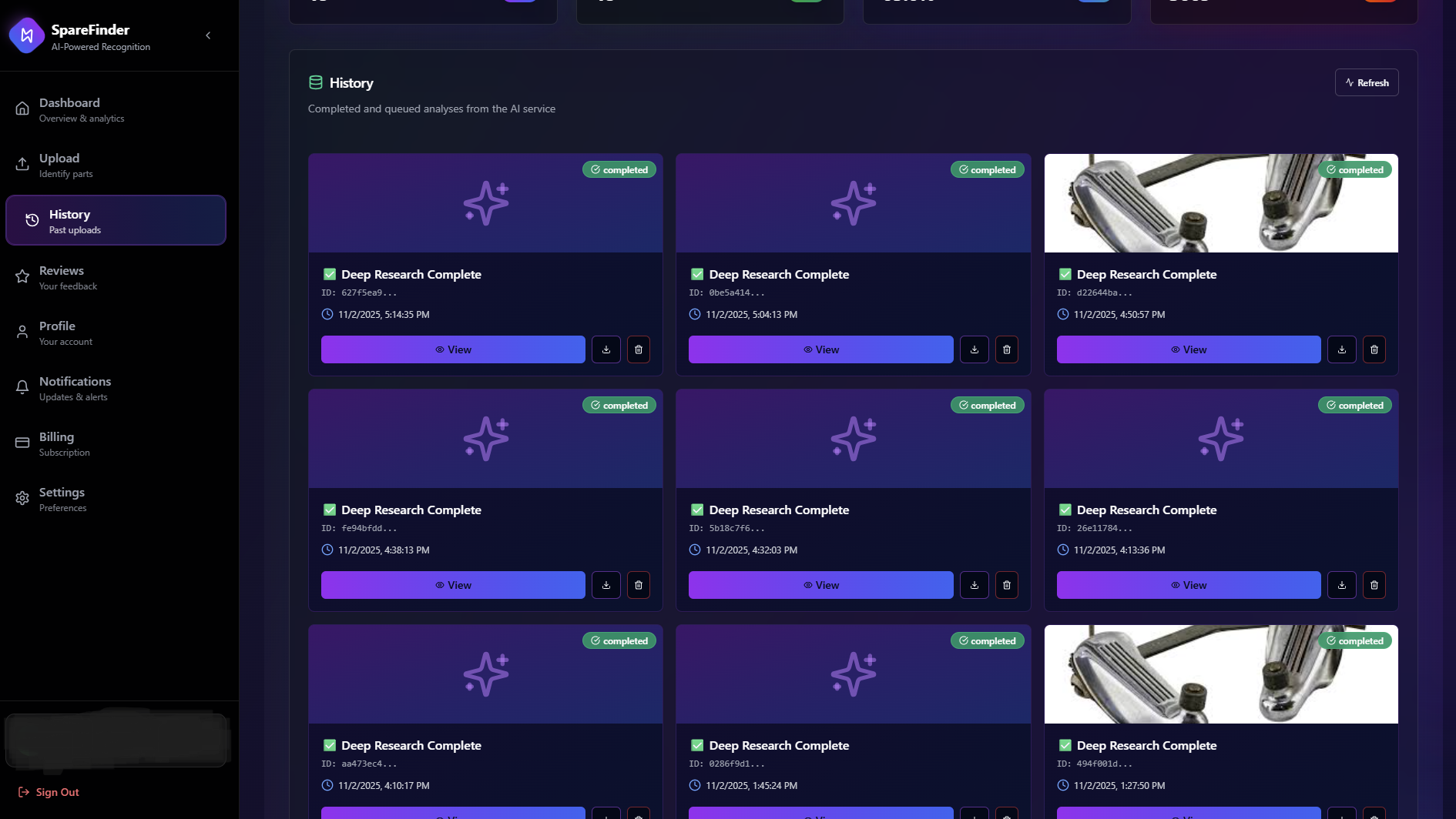 SpareFinder Dashboard